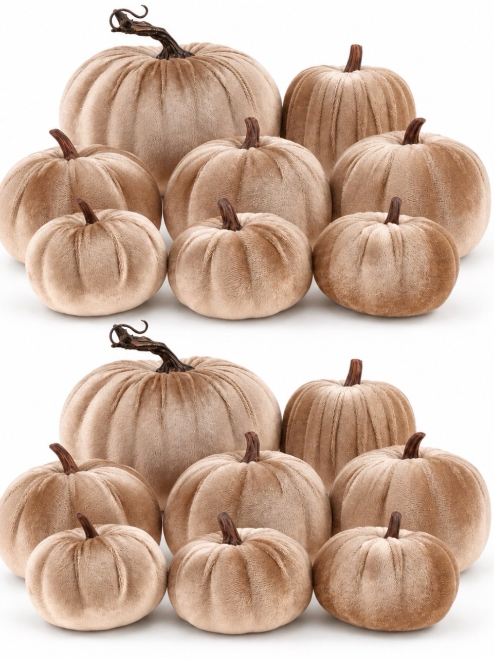 2 Sets Gresorth Champagne Velvet Pumpkins 16 Pc Fall Decor NIB